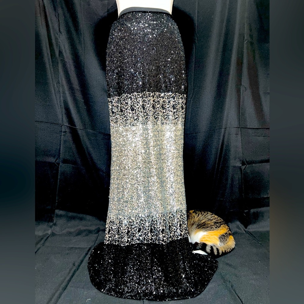 Nasty Gal XS Maxi High Waist Sequin Black Solver Ombré Skirt